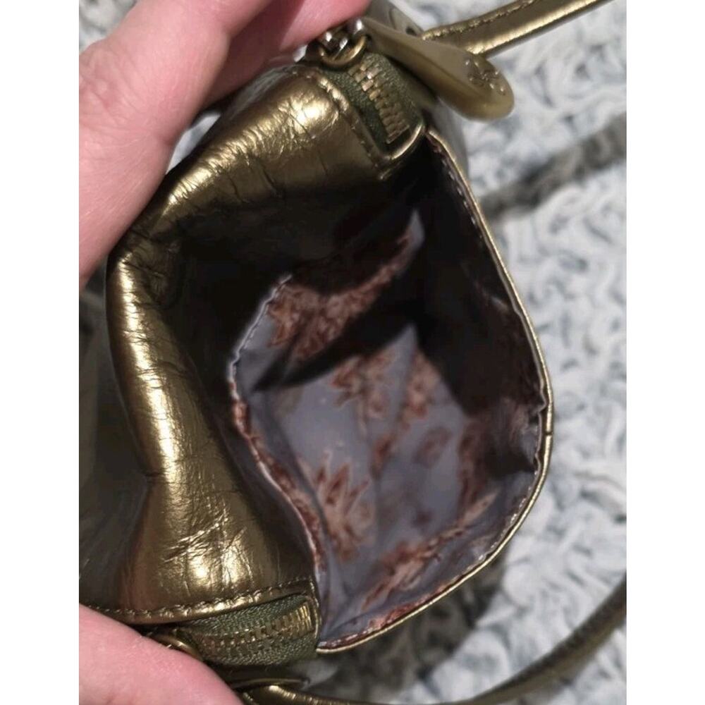 Hobo Fern Metallic Bronze Green Crossbody Bag Purse Leather Floral Lined Small - Picture 4 of 16